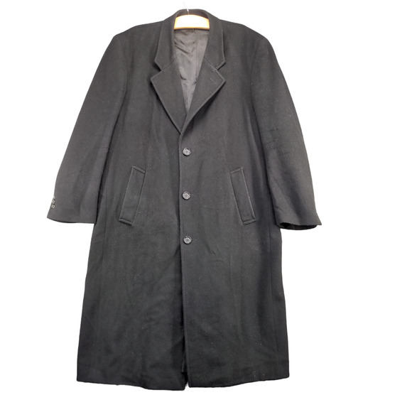 Kasper Men's Button-Up Coat Solid Black 50x48 Cashmere Blend Slit Back - Picture 1 of 16